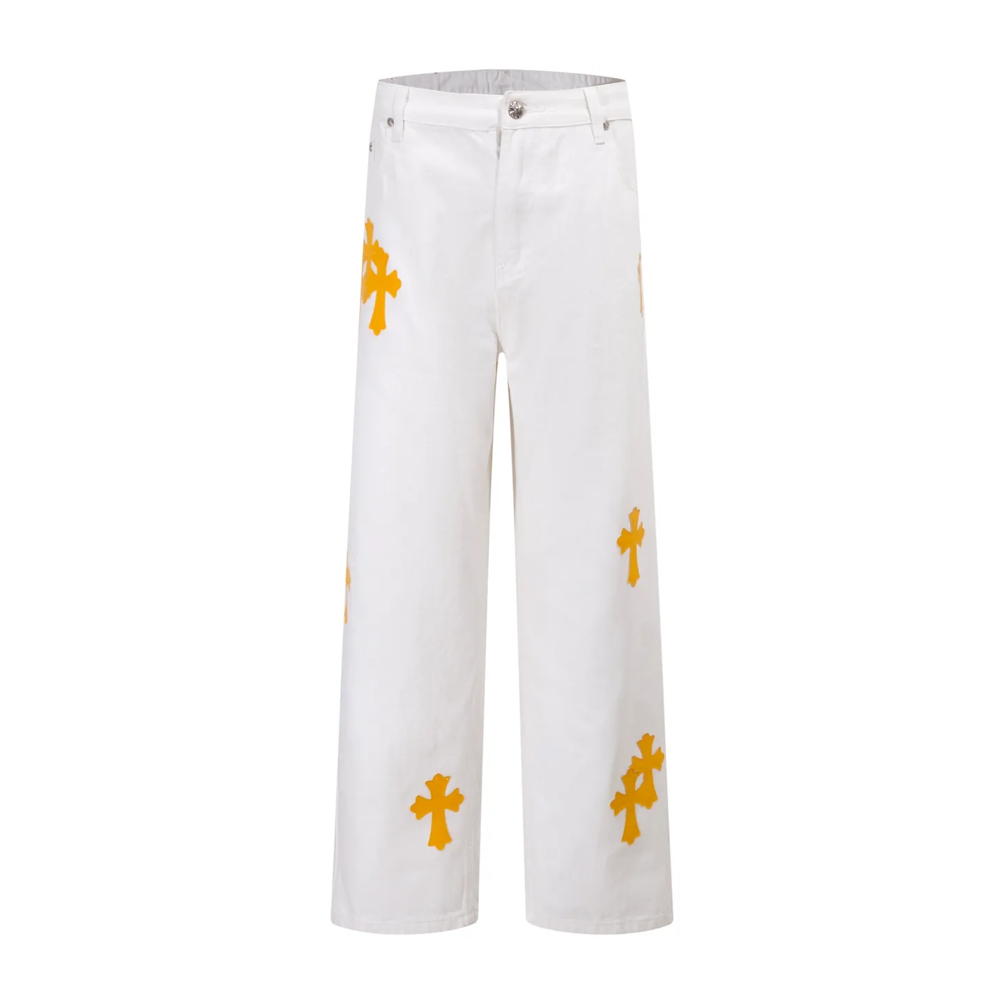 P210 Style number: H897 [Men's zipper style] Croxin & 𝐂𝐡𝐫𝐨𝐦𝐞 𝐇𝐞𝐚𝐫𝐭 ss25 new yellow Miami patchwork leather jeans. Styles with different washed textures are very friendly to people with thin legs. The slightly flared version perfectly modifies the leg shape. The timeless and moderate length makes it easy to match and match. It is the basis for various styles and is a must-have in your wardrobe! The fabric is stiff but also makes the upper body soft without losing texture. The washing process is even more perfect. It is a must-have item for everyone! ! ! Washed wheat, hang tag, pants label, complete with three labels Color: white Size: 30-32-34-36